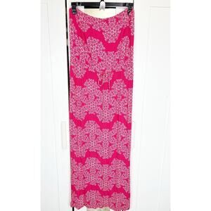 Old Navy Pink Geometric Floral Knit Strapless Drawstring Tube Midi Dress Size XL